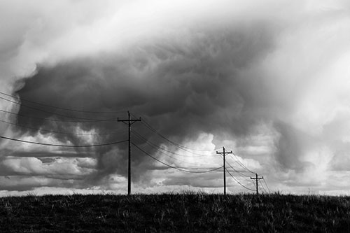 Rainstorm Clouds Twirl Beyond Powerlines (Gray)