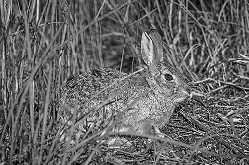 Sitting Bunny Rabbit Enjoying Sunshine Among Sticks (Gray)