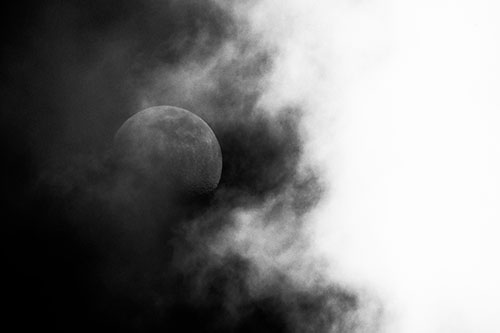 Smearing Mist Clouds Consume Moon (Gray Photo)