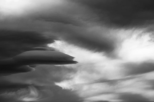 Smooth Cloud Sails Along Swirling Formations (Gray Photo)