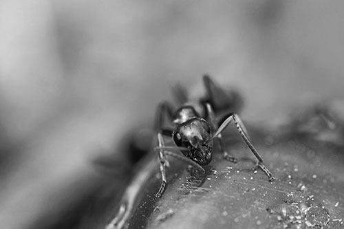 Snarling Carpenter Ant Guarding Sugary Treat (Gray Photo)