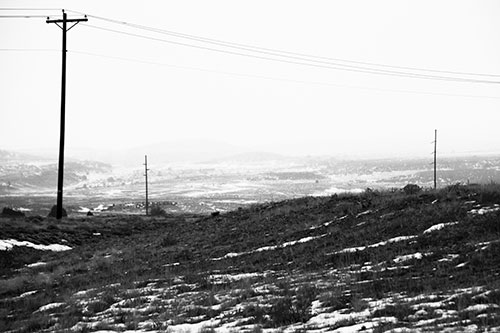 Winter Snowstorm Approaching Powerlines (Gray Photo)
