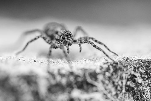 Wolf Spider Standing Along Rock Edge (Gray)