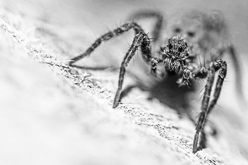 Wolf Spider Watching Among Sloping Rock (Gray)