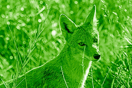 Bashful Coyote Spots Human (Green Shade Photo)