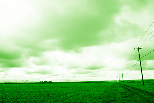 Bleak Clouded Sky Consumes Powerline Prairie (Green Shade Photo)
