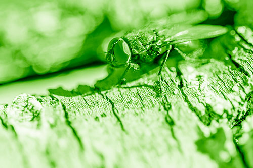 Blow Fly Standing Atop Broken Tree Branch (Green Shade Photo)