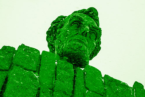 Blowing Snow Across Presidential Statue Head (Green Shade Photo)