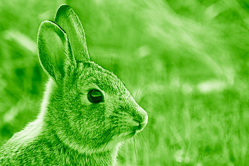 Curious Bunny Rabbit Looking Sideways (Green Shade Photo)