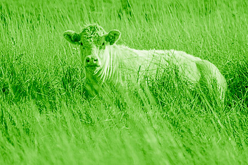 Curious Cow Awakens From Nap (Green Shade Photo)