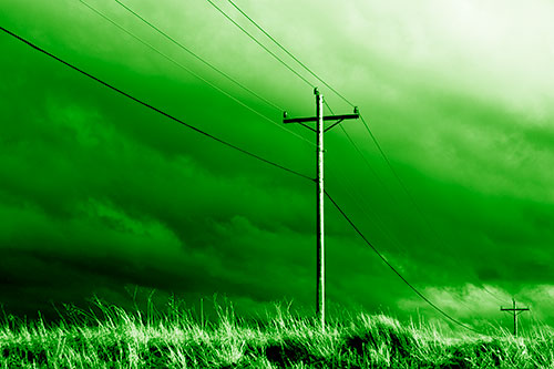 Dark Thunderstorm Clouds Over Powerline (Green Shade Photo)