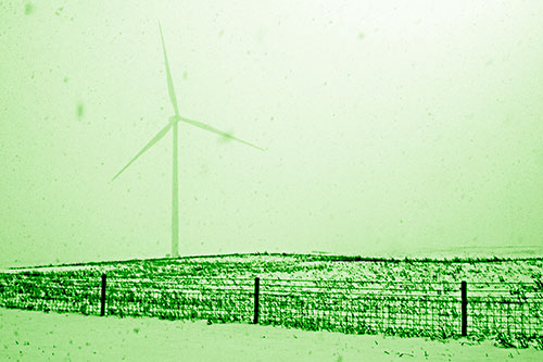 Fenced Wind Turbine Among Blowing Snow (Green Shade)