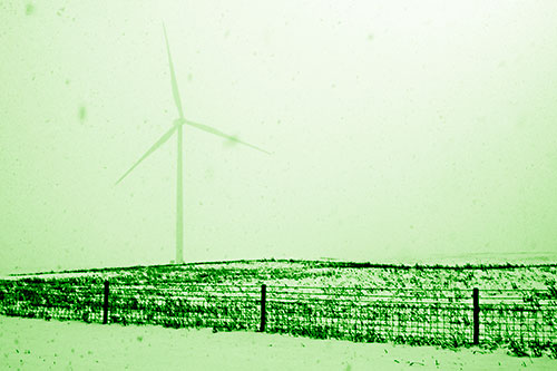 Fenced Wind Turbine Among Blowing Snow (Green Shade Photo)