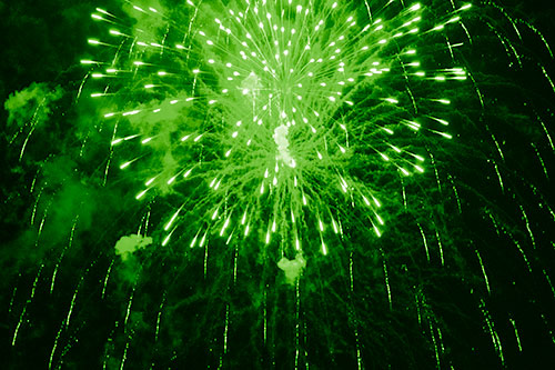Fireworks Explosion Lights Night Sky Ablaze (Green Shade Photo)