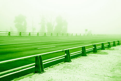 Fog Surrounds Deserted Sidewalk Roadway (Green Shade Photo)