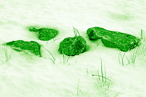 Four Big Rocks Buried In Snow (Green Shade Photo)