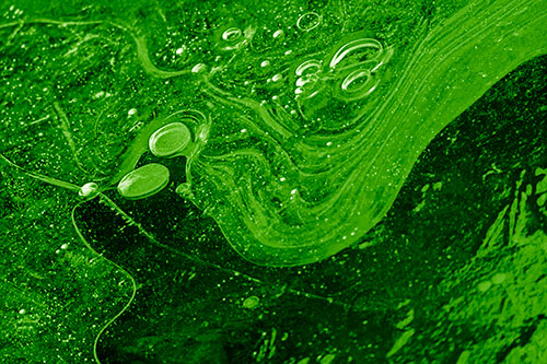 Frozen Bubble Clusters Among Twirling River Ice (Green Shade Photo)