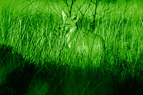 Gazing Coyote Watches Among Feather Reed Grass (Green Shade Photo)
