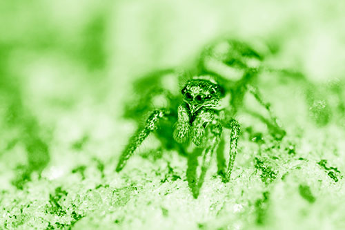 Hairy Jumping Spider Enjoying Sunshine (Green Shade Photo)