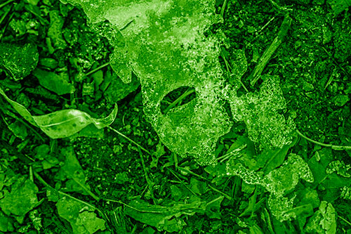 Half Melted Ice Face Atop Dead Leaves (Green Shade)