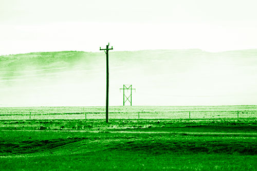 Heavy Fog Hiding Mountain Range Behind Powerlines (Green Shade Photo)