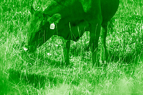 Hungry Cow Enjoying Grassy Meal (Green Shade Photo)
