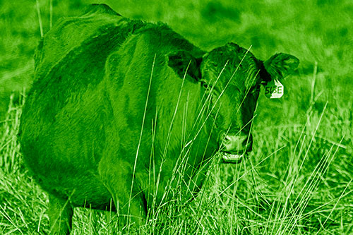 Hungry Open Mouthed Cow Enjoying Hay (Green Shade)