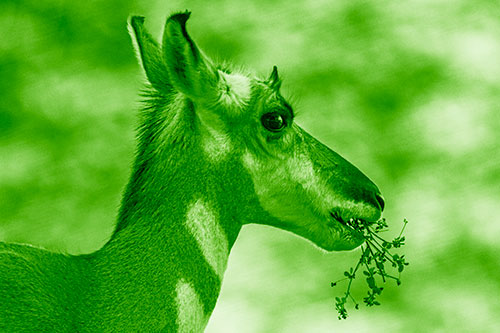 Hungry Pronghorn Gobbles Leafy Plant (Green Shade Photo)