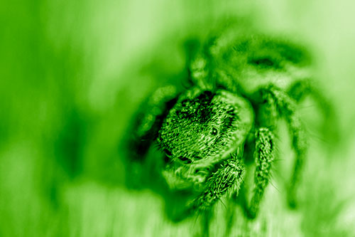 Jumping Spider Makes Eye Contact (Green Shade Photo)