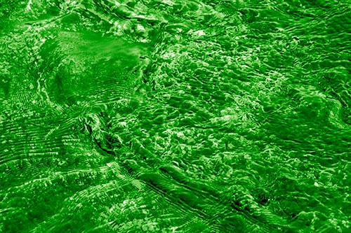 Large Algae Rock Creating River Water Ripples (Green Shade Photo)