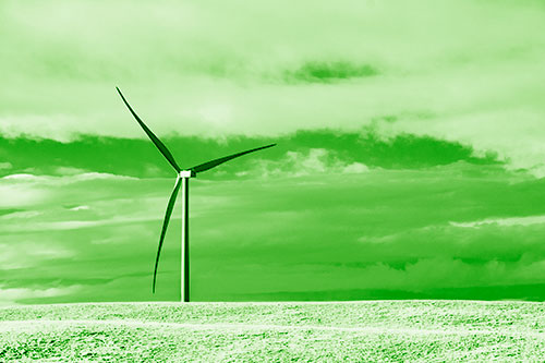 Lone Wind Turbine Standing Along Dry Prairie Horizon (Green Shade Photo)