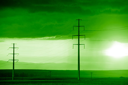 Mountain Rainstorm Sunset Beyond Powerlines (Green Shade Photo)