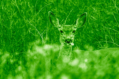 Mule Deer Sticking Tongue Out Sideways (Green Shade)