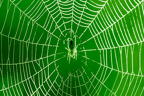 Orb Weaver Spider Rests Among Web Center (Green Shade Photo)