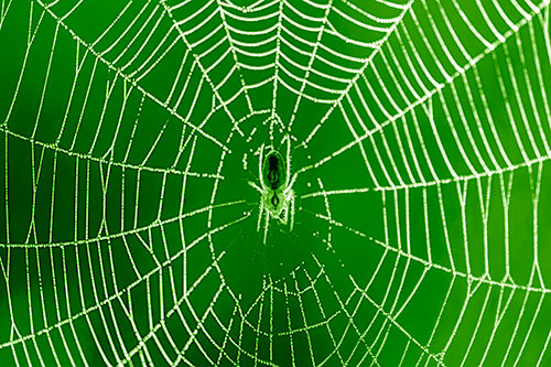 Orb Weaver Spider Rests Among Web Center (Green Shade)