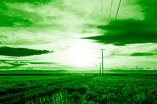 Powerline Prairie To Peak Sunset (Green Shade Photo)