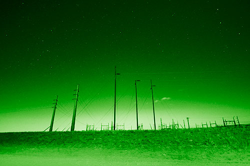 Powerlines Among The Night Stars (Green Shade Photo)