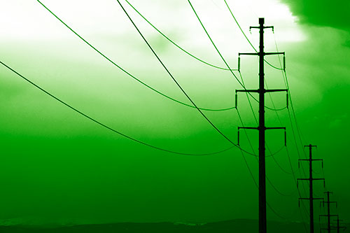 Powerlines Receding Into Thunderstorm (Green Shade Photo)