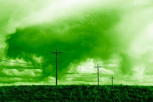 Rainstorm Clouds Twirl Beyond Powerlines (Green Shade)