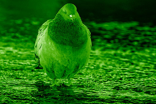 River Standing Pigeon Watching Ahead (Green Shade)