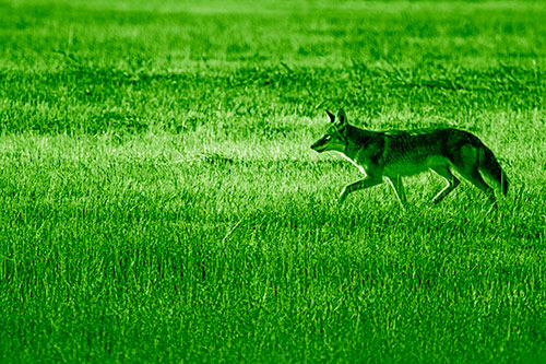 Running Coyote Hunting Among Grass Prairie (Green Shade)