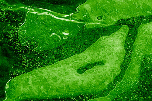 Scared River Ice Face Separating Among Frigid Water (Green Shade Photo)