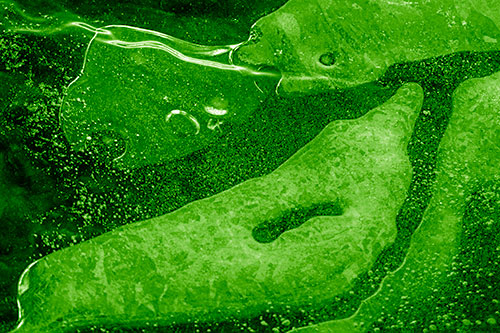 Scared River Ice Face Separating Among Frigid Water (Green Shade)