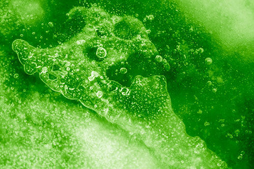 Screaming Submerged Bubble Face Creature Among Icy River (Green Shade Photo)