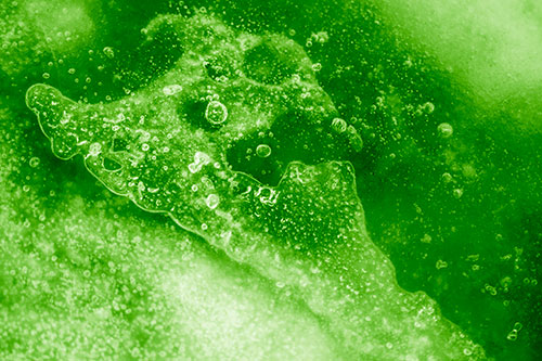 Screaming Submerged Bubble Face Creature Among Icy River (Green Shade)