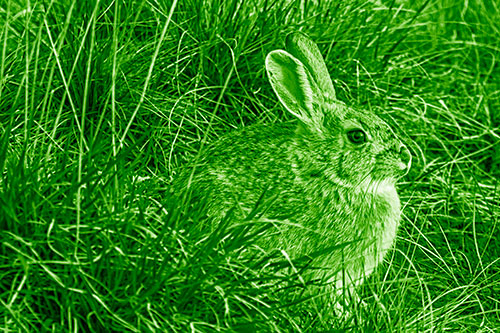 Sitting Bunny Rabbit Enjoying Sunrise Among Grass (Green Shade Photo)
