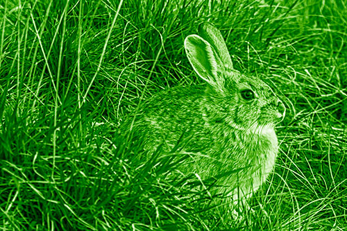 Sitting Bunny Rabbit Enjoying Sunrise Among Grass (Green Shade)