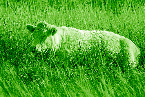 Sleeping Cow Resting Among Grass (Green Shade)