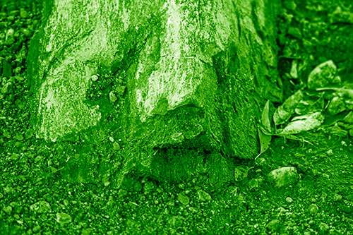 Slime Covered Rock Face Resting Along Shoreline (Green Shade Photo)