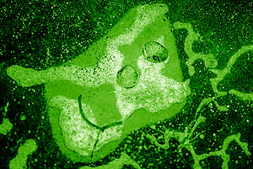 Smiley Bubble Eyed Block Face Below Frozen River Ice Water (Green Shade Photo)